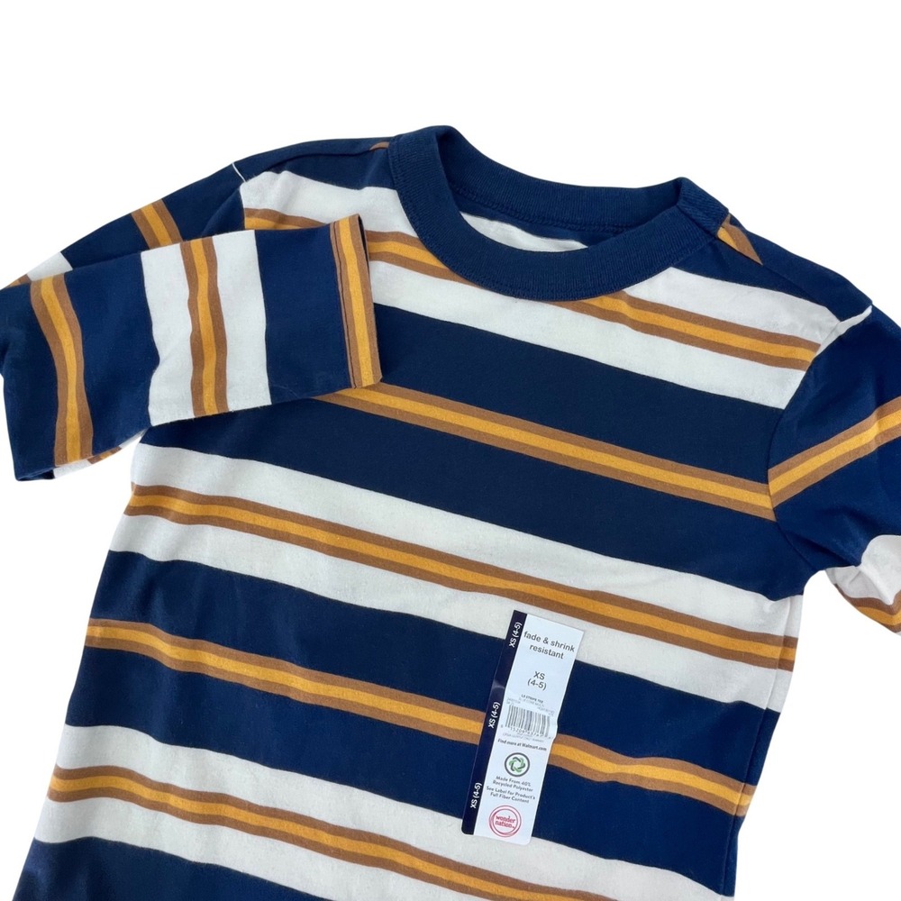 Long Sleeve Striped T-Shirt Boys XS 4-5 Navy White‎ Yellow Wonder Nation